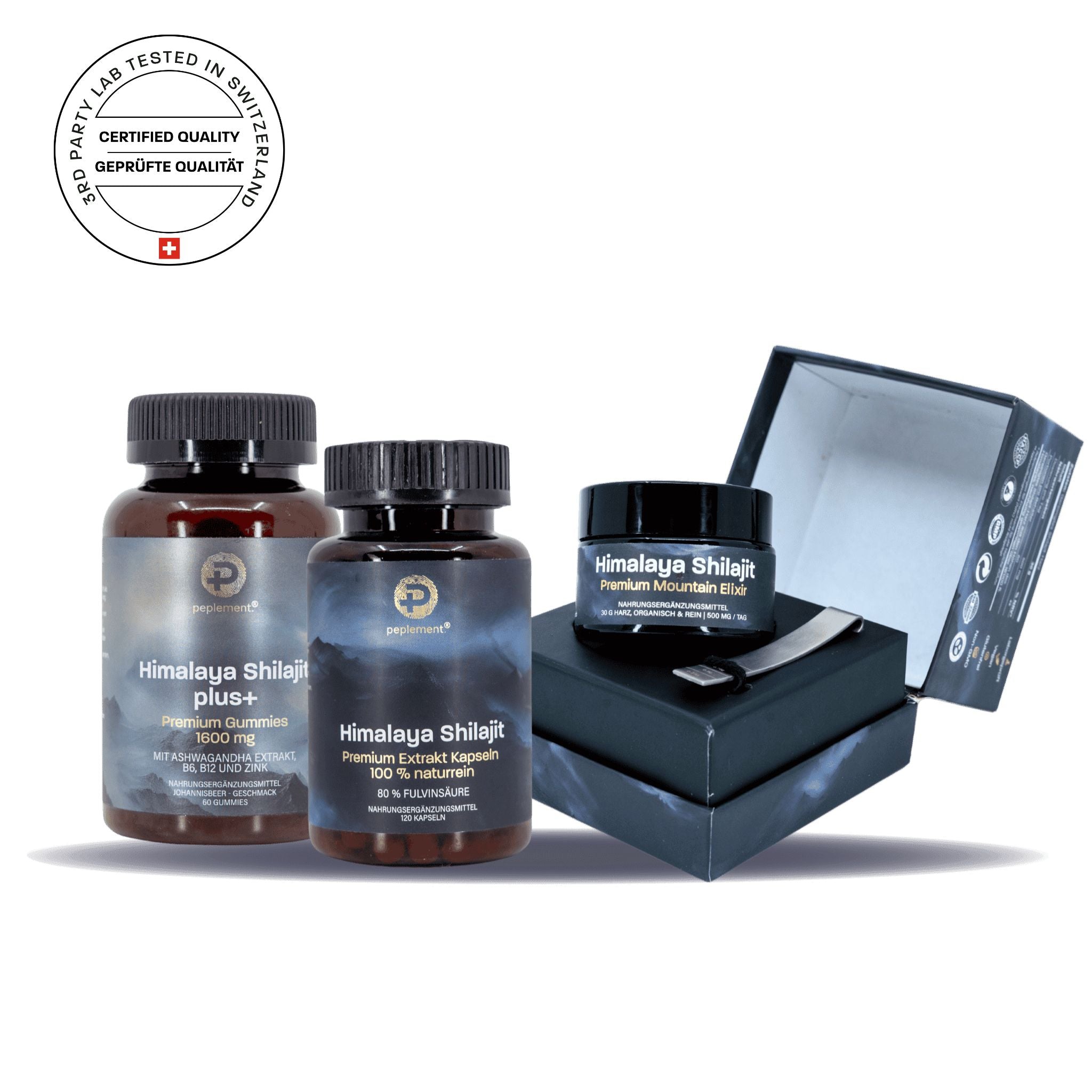 Shilajit Power Bundle - All in One: Harz, Kapseln & Gummies