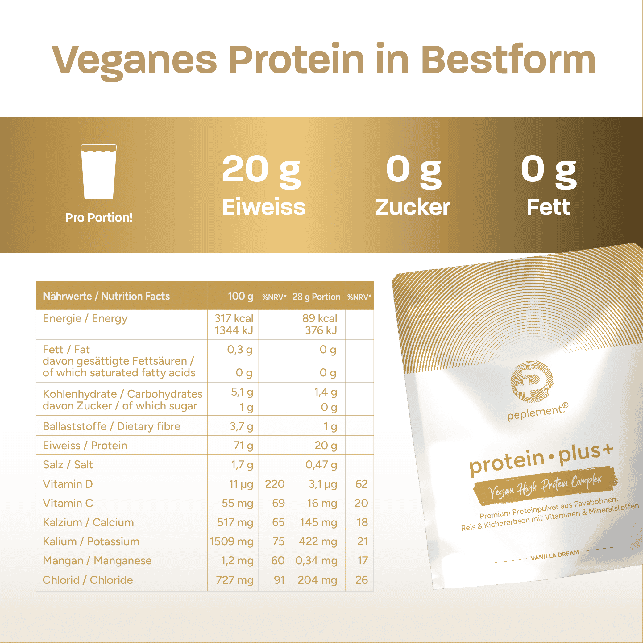 Twin-Pack - Premium Protein mit Vanille Geschmack, 100 % vegan (2 x 600 g)