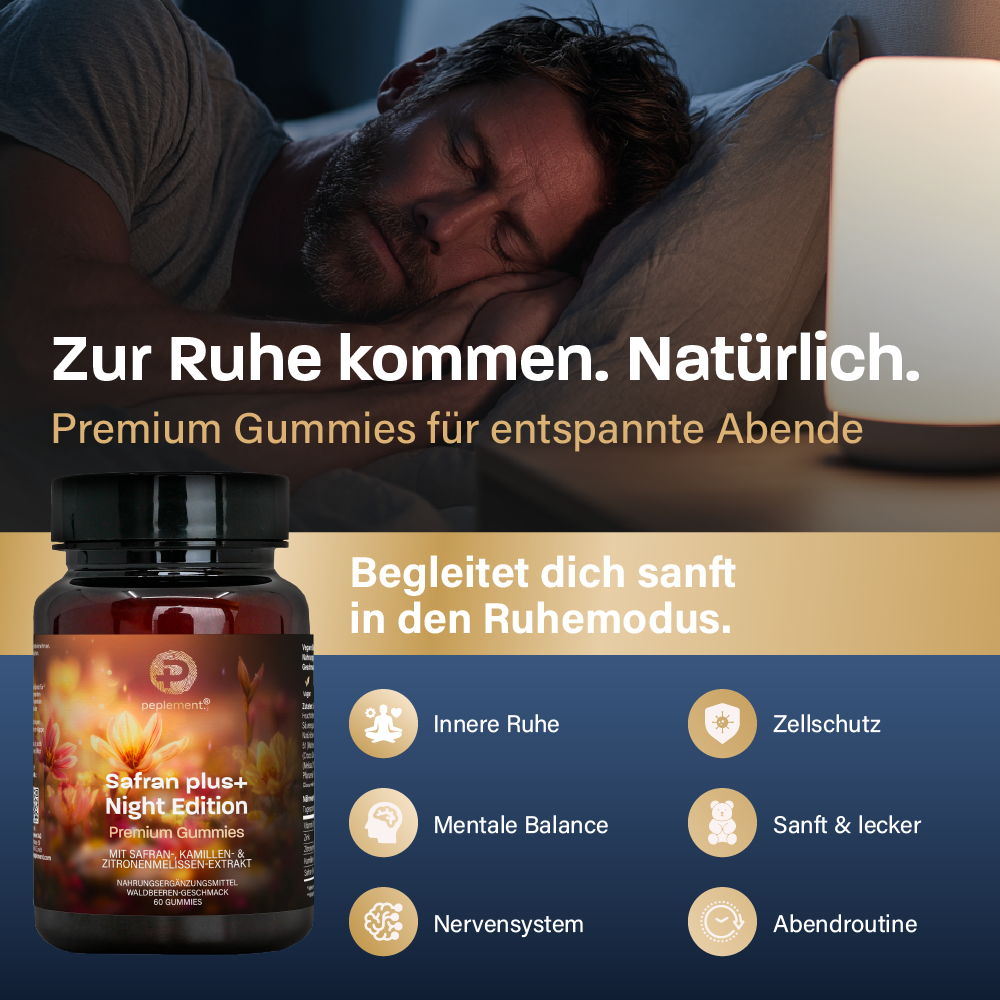 Safran plus+ Night Edition – zuckerfreie Safran Gummies mit Vitamin B6 & Zink (2026)